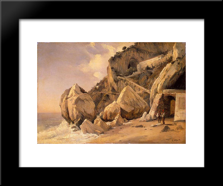 Rocks In Amalfi 20x24 Black Modern Wood Framed Art Print Poster by Corot, Jean Baptiste Camille