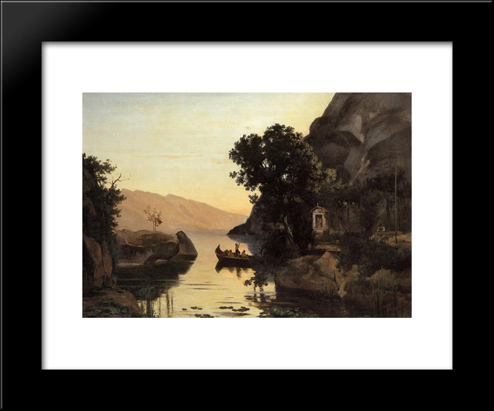 View At Riva, Italian Tyrol 20x24 Black Modern Wood Framed Art Print Poster by Corot, Jean Baptiste Camille
