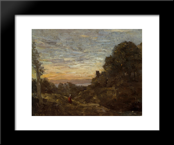 La Tour Les Arbres 20x24 Black Modern Wood Framed Art Print Poster by Corot, Jean Baptiste Camille
