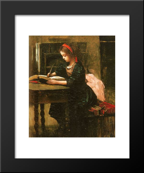 Fillette A L'Etude, En Train D'Ecrire 20x24 Black Modern Wood Framed Art Print Poster by Corot, Jean Baptiste Camille