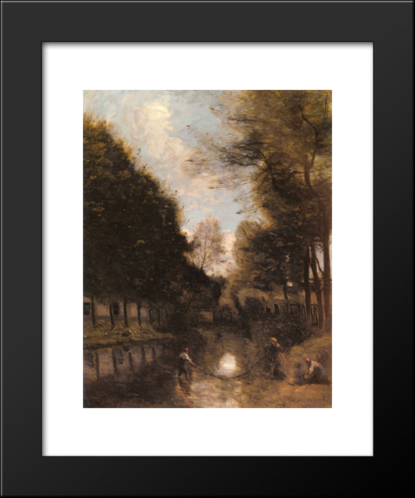 Gisors, Riviere Bordee D'Arbres 20x24 Black Modern Wood Framed Art Print Poster by Corot, Jean Baptiste Camille