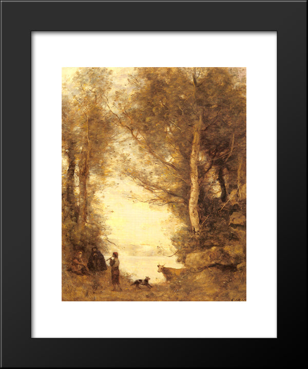 Le Joueur De Flute Du Lac D'Albano 20x24 Black Modern Wood Framed Art Print Poster by Corot, Jean Baptiste Camille