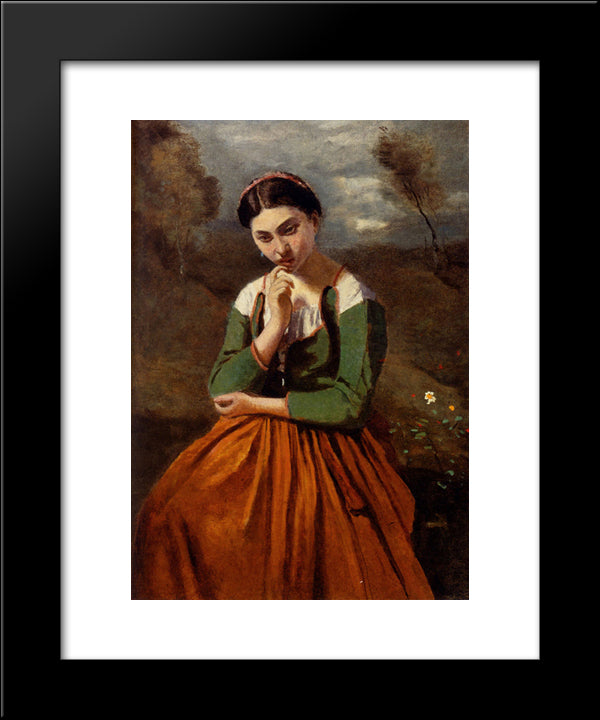La Meditation 20x24 Black Modern Wood Framed Art Print Poster by Corot, Jean Baptiste Camille