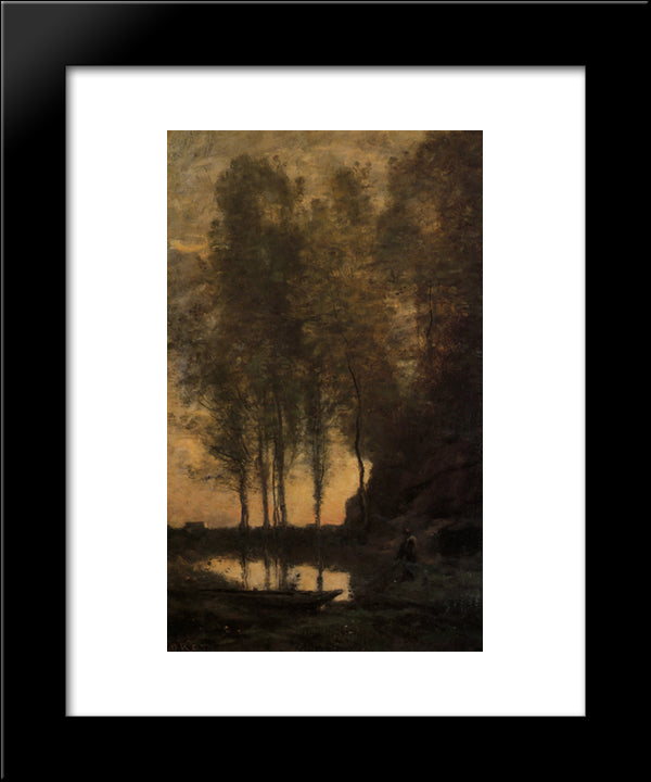 Le Passeur Attachant Sa Barque 20x24 Black Modern Wood Framed Art Print Poster by Corot, Jean Baptiste Camille