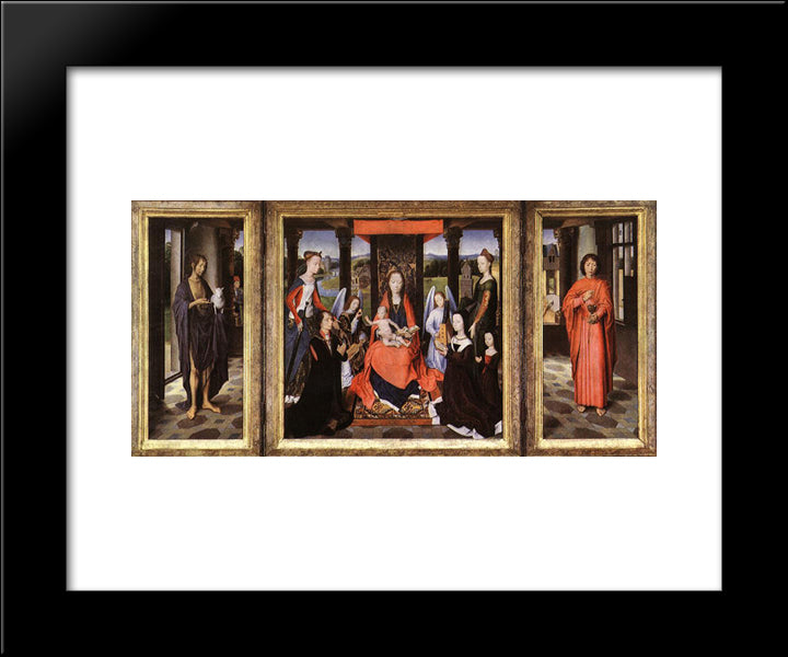 The Donne Triptych 20x24 Black Modern Wood Framed Art Print Poster by Memling, Hans