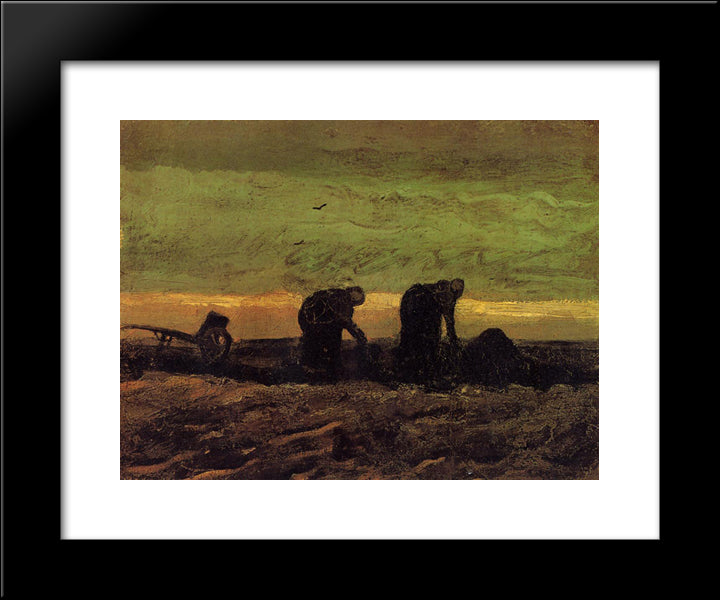 Two Peasant Women In The Peat Fields 20x24 Black Modern Wood Framed Art Print Poster by Van Gogh, Vincent
