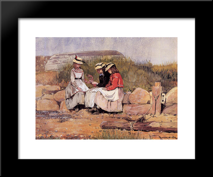 Girls With Lobster 20x24 Black Modern Wood Framed Art Print Poster by Homer, Winslow