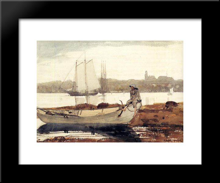 Gloucester Harbor And Dory 20x24 Black Modern Wood Framed Art Print Poster by Homer, Winslow