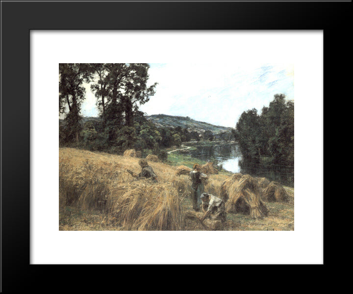 La Moisson Pres De La Marne 20x24 Black Modern Wood Framed Art Print Poster by L'Hermitte, Leon Augustin
