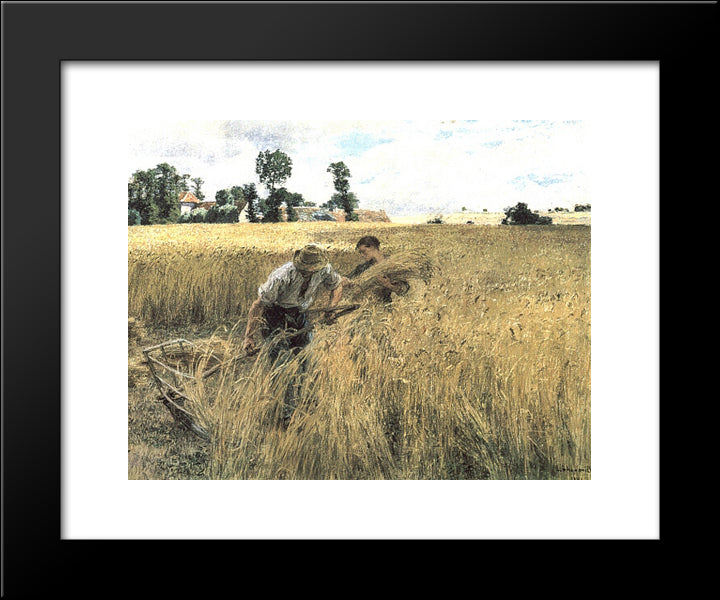 La Moisson Au Ru Chailly 20x24 Black Modern Wood Framed Art Print Poster by L'Hermitte, Leon Augustin