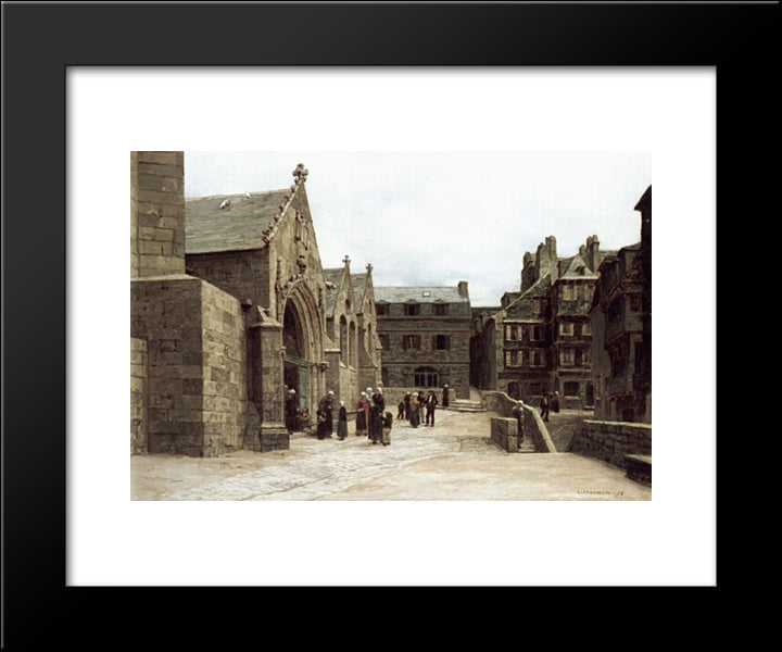 Sortie De L'Eglise Saint'Melaine A Morlaix 20x24 Black Modern Wood Framed Art Print Poster by L'Hermitte, Leon Augustin