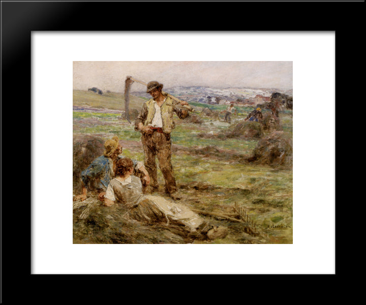 Repos Pendant La Fenaison 20x24 Black Modern Wood Framed Art Print Poster by L'Hermitte, Leon Augustin