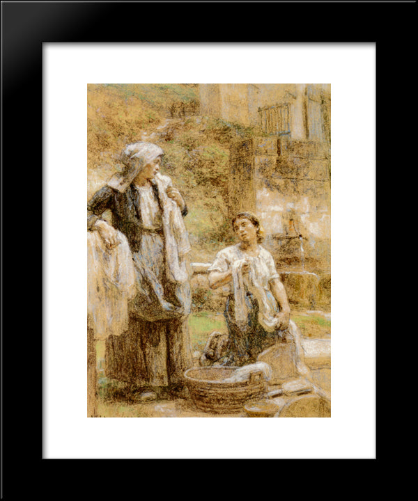 The Washerwomen 20x24 Black Modern Wood Framed Art Print Poster by L'Hermitte, Leon Augustin