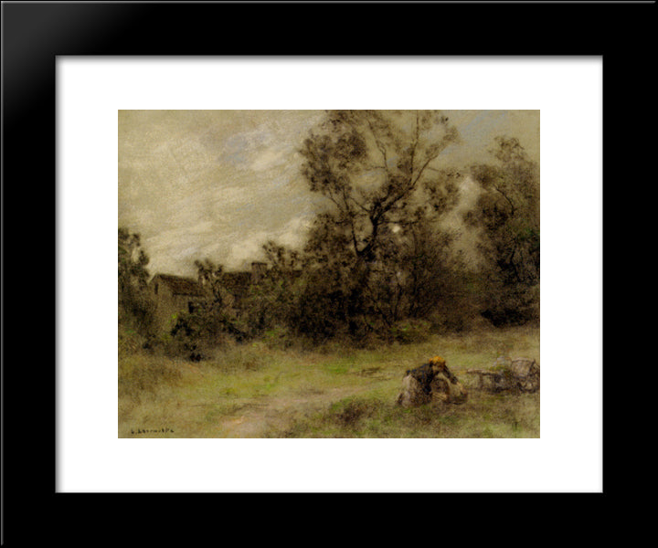 La Coupeuse Dherbes 20x24 Black Modern Wood Framed Art Print Poster by L'Hermitte, Leon Augustin