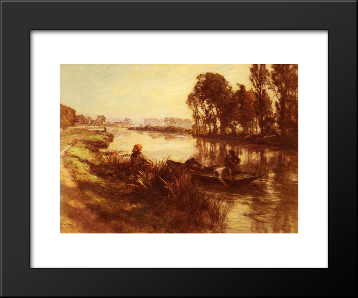 Au Bord De La Riviere 20x24 Black Modern Wood Framed Art Print Poster by L'Hermitte, Leon Augustin