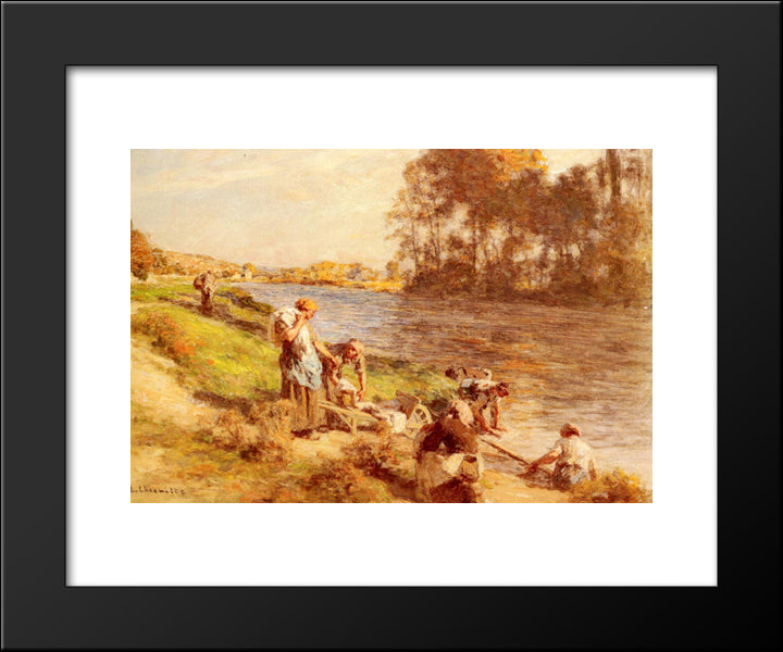 Lavandieres Au Bord De La Marne 20x24 Black Modern Wood Framed Art Print Poster by L'Hermitte, Leon Augustin