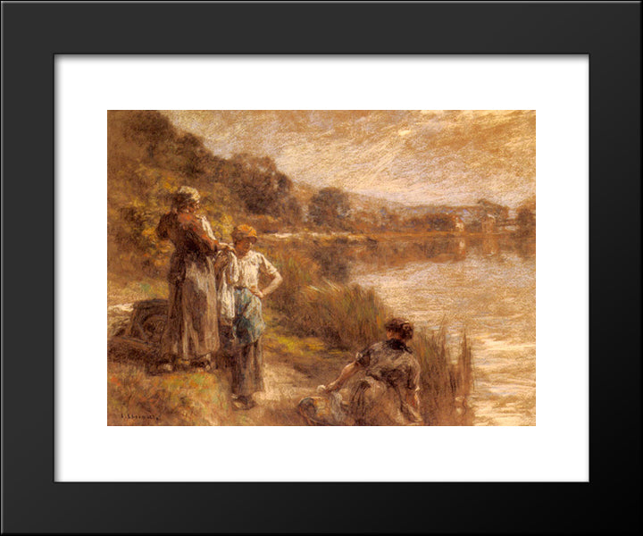 Laveuses Des Bords De La Marne 20x24 Black Modern Wood Framed Art Print Poster by L'Hermitte, Leon Augustin