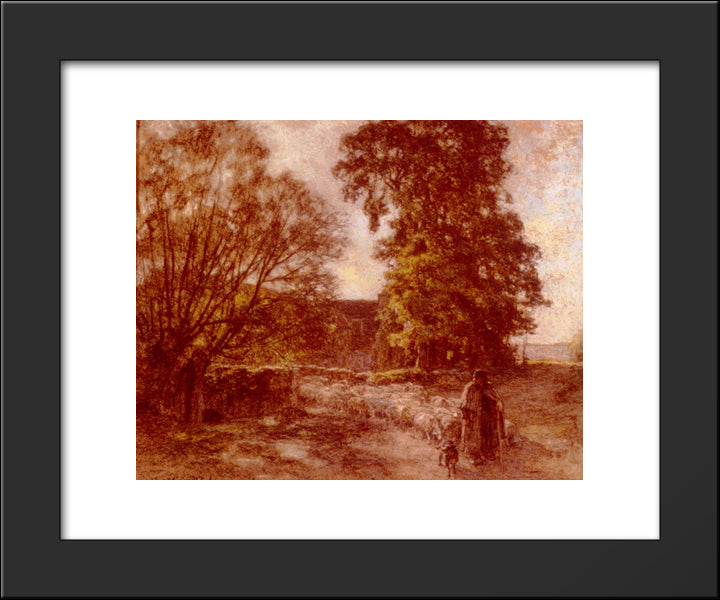 Shepherd And Sheep 20x24 Black Modern Wood Framed Art Print Poster by L'Hermitte, Leon Augustin