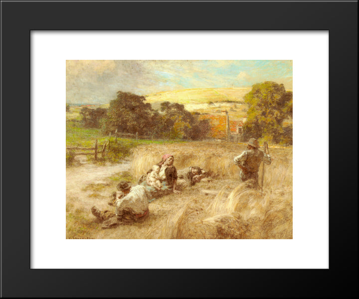 Repos Pendant La Moisson 20x24 Black Modern Wood Framed Art Print Poster by L'Hermitte, Leon Augustin