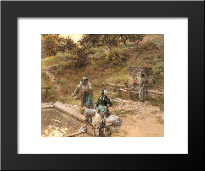Au Lavoir 20x24 Black Modern Wood Framed Art Print Poster by L'Hermitte, Leon Augustin