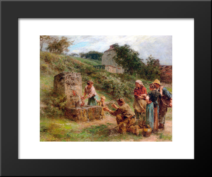A La Fontaine 20x24 Black Modern Wood Framed Art Print Poster by L'Hermitte, Leon Augustin