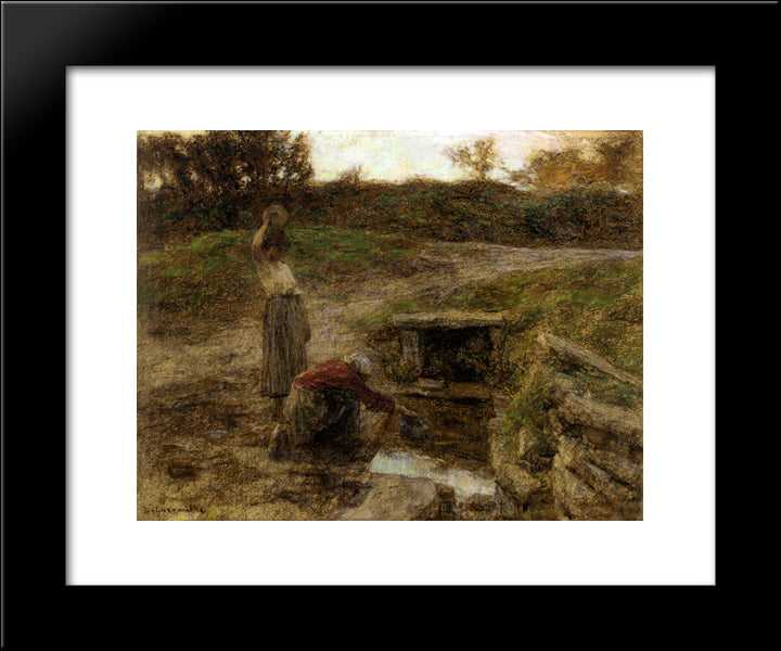 Femmes A La Fontaine 20x24 Black Modern Wood Framed Art Print Poster by L'Hermitte, Leon Augustin