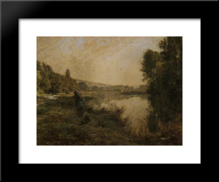 Fishing Along A River 20x24 Black Modern Wood Framed Art Print Poster by L'Hermitte, Leon Augustin