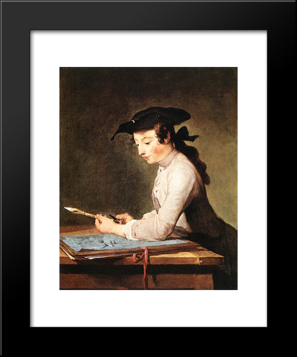 The Draughtsman 20x24 Black Modern Wood Framed Art Print Poster by Chardin, Jean Baptiste Simeon