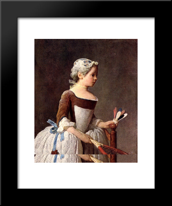 Girl With A Featherball Racket 20x24 Black Modern Wood Framed Art Print Poster by Chardin, Jean Baptiste Simeon