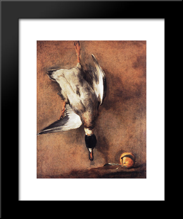 Wild Duck With A Seville Oraange 20x24 Black Modern Wood Framed Art Print Poster by Chardin, Jean Baptiste Simeon
