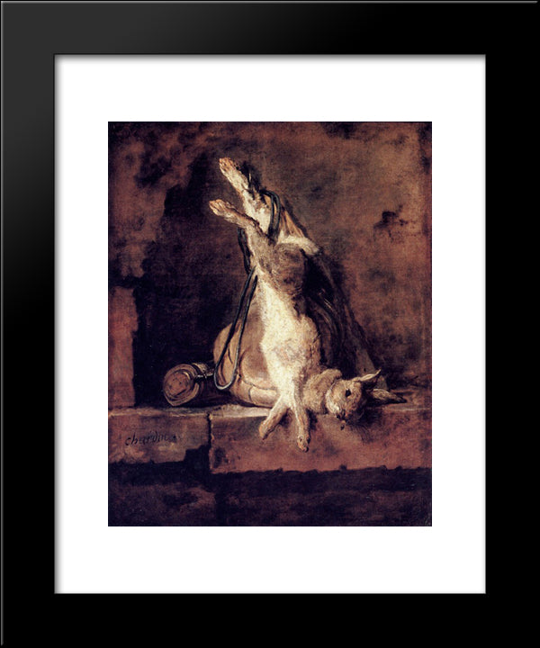 Rabbit With Game'Bag And Powder Flask 20x24 Black Modern Wood Framed Art Print Poster by Chardin, Jean Baptiste Simeon