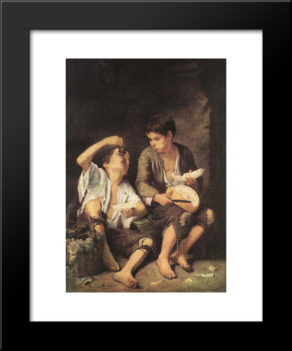 Boys Eating Fruit (Grape And Melon Eaters) 20x24 Black Modern Wood Framed Art Print Poster by Murillo, Bartolome Esteban