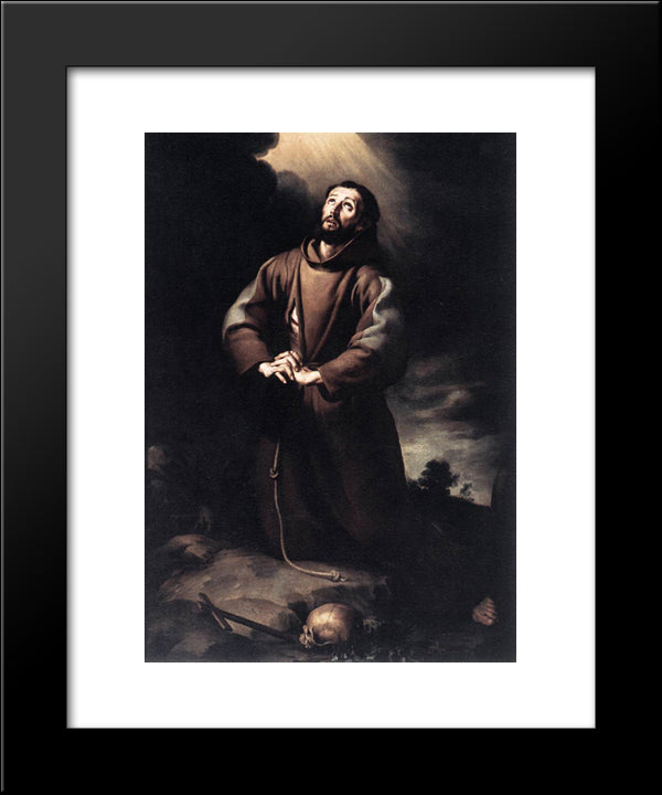 St Francis Of Assisi At Prayer 20x24 Black Modern Wood Framed Art Print Poster by Murillo, Bartolome Esteban