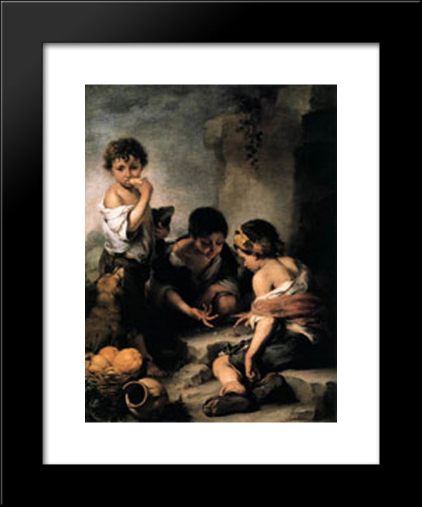 Young Boys Playing Dice 20x24 Black Modern Wood Framed Art Print Poster by Murillo, Bartolome Esteban