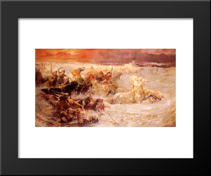 Pharaoh'S Army Engulfed By The Red Sea 20x24 Black Modern Wood Framed Art Print Poster by Bridgman, Frederick Arthur