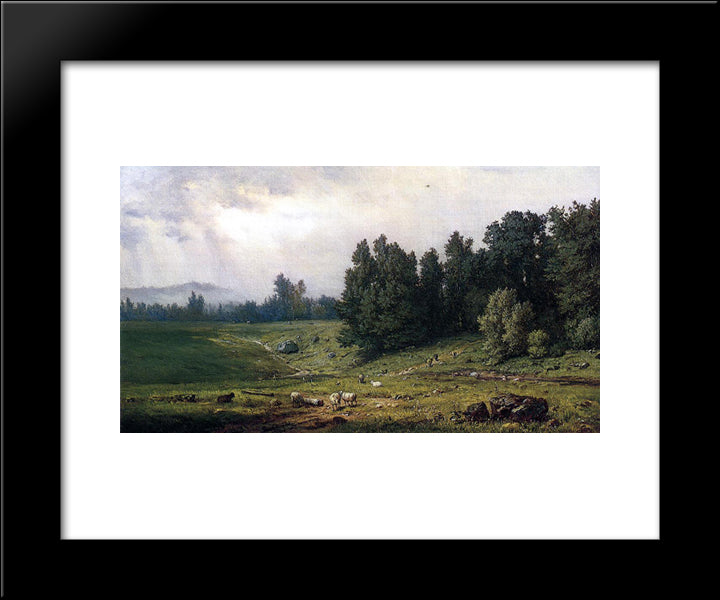 Landscape With Sheep 20x24 Black Modern Wood Framed Art Print Poster by Inness, George