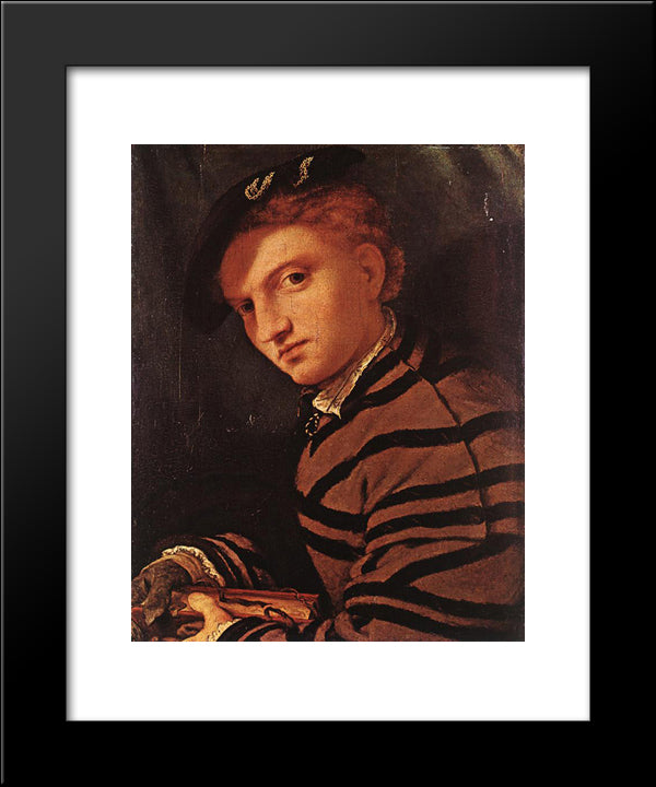 Young Man With Book 20x24 Black Modern Wood Framed Art Print Poster by Lotto, Lorenzo