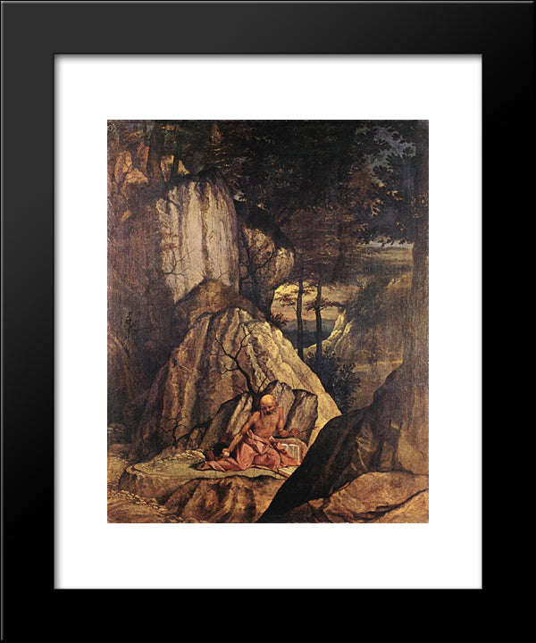 Penitent St Jerome 20x24 Black Modern Wood Framed Art Print Poster by Lotto, Lorenzo