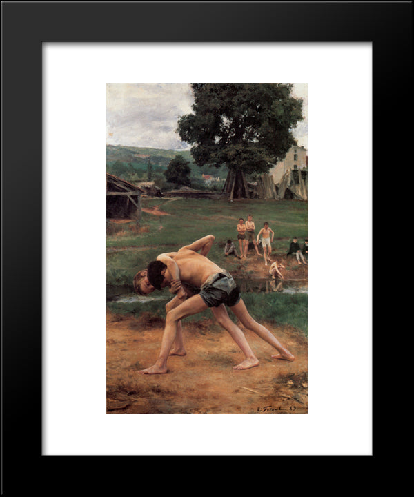 La Lutte 20x24 Black Modern Wood Framed Art Print Poster by Friant, Emile
