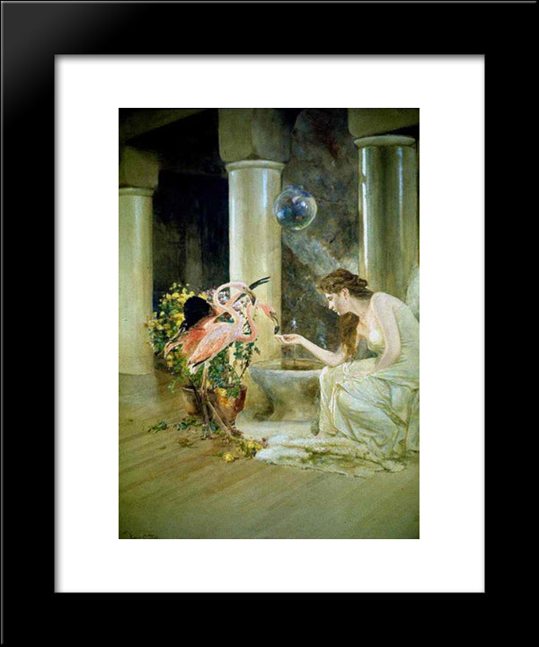 Feeding The Flamingos 20x24 Black Modern Wood Framed Art Print Poster by Tiffany, Louis Comfort