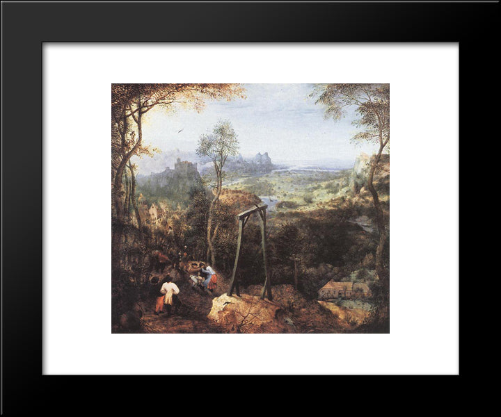 Magpie On The Gallow 20x24 Black Modern Wood Framed Art Print Poster by Bruegel the Elder, Pieter