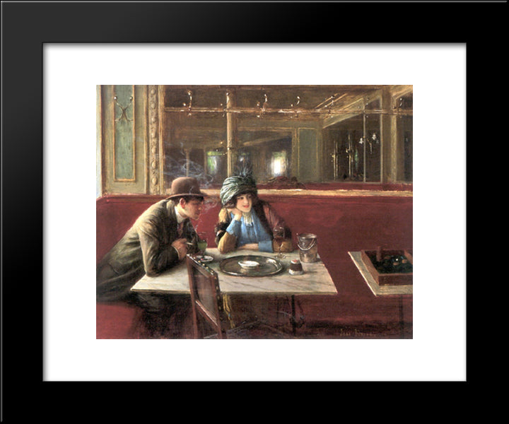 Au Cafe 20x24 Black Modern Wood Framed Art Print Poster by Beraud, Jean
