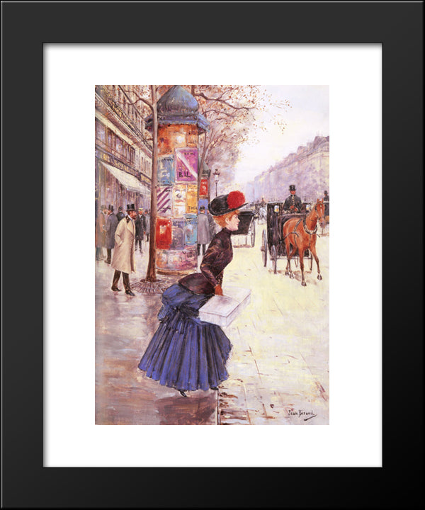 Jeune Femme Traversant Le Boulevard 20x24 Black Modern Wood Framed Art Print Poster by Beraud, Jean