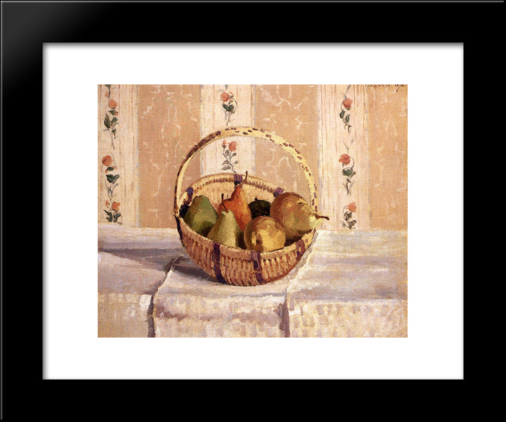Still Life: Apples And Pears In A Round Basket 20x24 Black Modern Wood Framed Art Print Poster by Pissarro, Camille