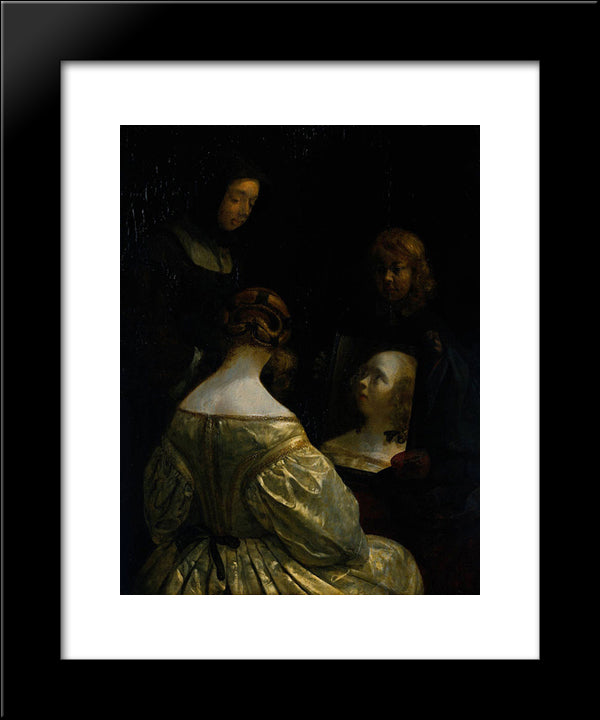 Woman At A Mirror 20x24 Black Modern Wood Framed Art Print Poster by Terborch, Gerard