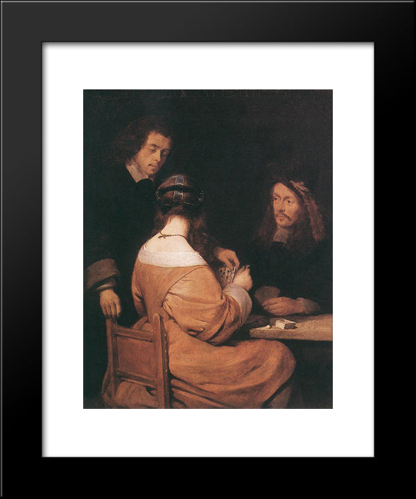Card'Players 20x24 Black Modern Wood Framed Art Print Poster by Terborch, Gerard