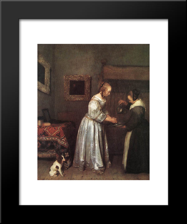 Woman Washing Hands 20x24 Black Modern Wood Framed Art Print Poster by Terborch, Gerard