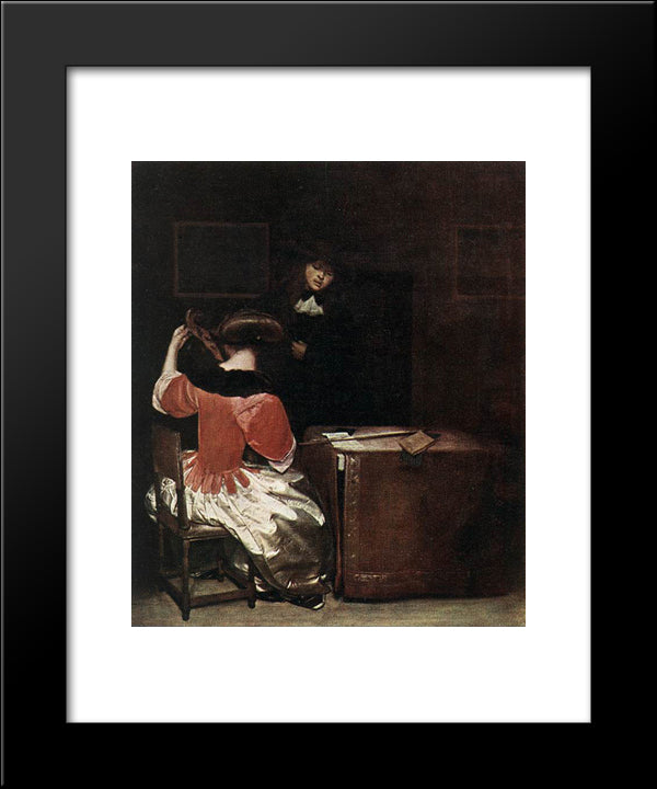 The Music Lesson 20x24 Black Modern Wood Framed Art Print Poster by Terborch, Gerard