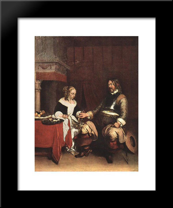 Man Offering A Woman Coins 20x24 Black Modern Wood Framed Art Print Poster by Terborch, Gerard