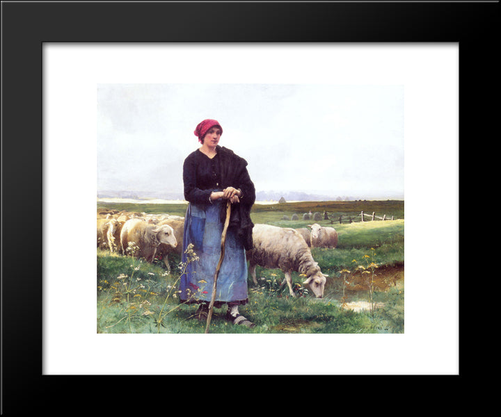 A Shepherdess With Her Flock 20x24 Black Modern Wood Framed Art Print Poster by Dupre, Julien